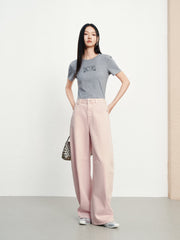 Women's Casual Pink Wide-Leg Jeans