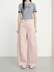 Women's Casual Pink Wide-Leg Jeans