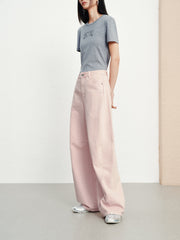 Women's Casual Pink Wide-Leg Jeans
