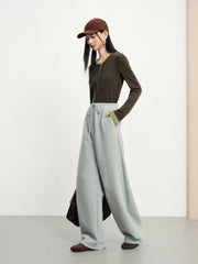 Women's Casual Knit Elastic-Waist Curved-Leg Pants