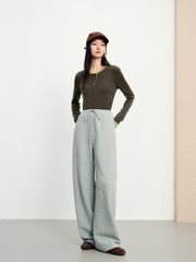 Women's Casual Knit Elastic-Waist Curved-Leg Pants