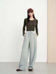 Women's Casual Knit Elastic-Waist Curved-Leg Pants