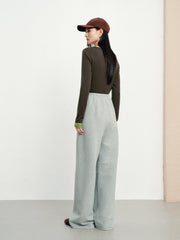 Women's Casual Knit Elastic-Waist Curved-Leg Pants
