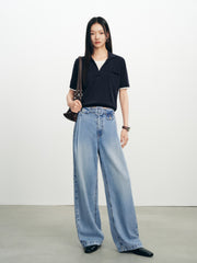 Women's Casual High-Waist Wide-Leg Lyocell Jeans