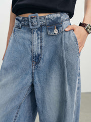 Women's Casual High-Waist Wide-Leg Lyocell Jeans