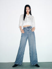 Women's Casual Sparkle Meteor Wide-Leg Jeans