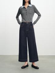 Women's casual high-waist straight-leg cropped jeans
