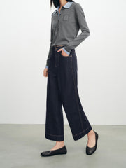 Women's casual high-waist straight-leg cropped jeans