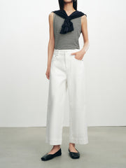 Women's casual high-waist straight-leg cropped jeans