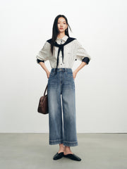 Women's casual high-waist straight-leg cropped jeans