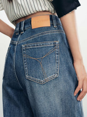 Women's casual high-waist straight-leg cropped jeans