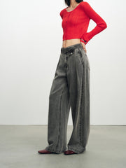 Women's Casual High-Waist Wide-Leg Lyocell Jeans