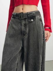Women's Casual High-Waist Wide-Leg Lyocell Jeans