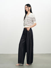 Women's Casual High-Waist Cropped Curved-Leg Jeans