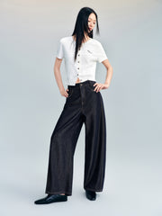 Women's Casual High-Waist Cropped Curved-Leg Jeans