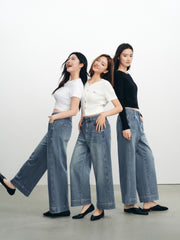 Women's casual high-waist straight-leg cropped jeans