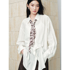 Women's Casual Waist-Pleated Long-Sleeve Shirt