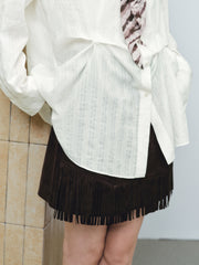 Women's Casual Waist-Pleated Long-Sleeve Shirt