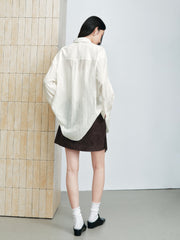 Women's Casual Waist-Pleated Long-Sleeve Shirt