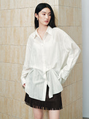 Women's Casual Waist-Pleated Long-Sleeve Shirt