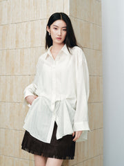 Women's Casual Waist-Pleated Long-Sleeve Shirt