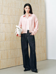 Women's Casual Pink Cropped Long-Sleeve Shirt