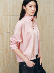Women's Casual Pink Cropped Long-Sleeve Shirt