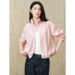 Women's Casual Pink Cropped Long-Sleeve Shirt