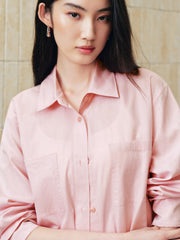 Women's Casual Pink Cropped Long-Sleeve Shirt