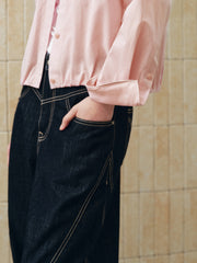 Women's Casual Pink Cropped Long-Sleeve Shirt