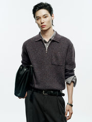 Men's Old Money Style Marl-Texture Half-Zip Sweater