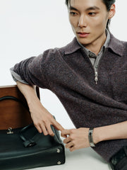 Men's Old Money Style Marl-Texture Half-Zip Sweater