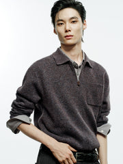 Men's Old Money Style Marl-Texture Half-Zip Sweater