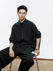 Men's Old Money Style 100% Wool Ribbed Knit Top