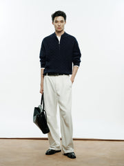 Men's Old Money Style Cable-Knit 30% Wool Sweater