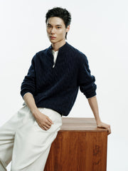 Men's Old Money Style Cable-Knit 30% Wool Sweater