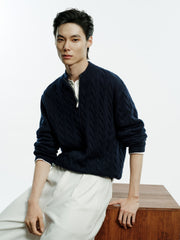 Men's Old Money Style Cable-Knit 30% Wool Sweater