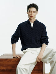 Men's Old Money Style Cable-Knit 30% Wool Sweater