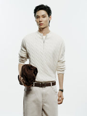 Men's Old Money Style Cable-Knit 30% Wool Sweater