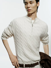 Men's Old Money Style Cable-Knit 30% Wool Sweater