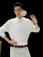 Men's Old Money Style Cable-Knit 30% Wool Sweater