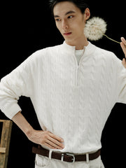Men's Old Money Style Cable-Knit 30% Wool Sweater