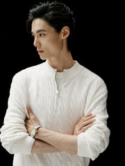 Men's Old Money Style Cable-Knit 30% Wool Sweater