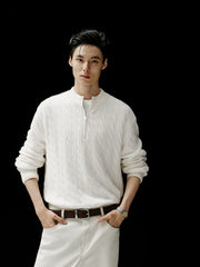 Men's Old Money Style Cable-Knit 30% Wool Sweater