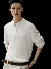 Men's Old Money Style Cable-Knit 30% Wool Sweater