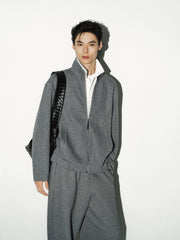 Men's Casual Solid Knit Stand-Collar Jacket