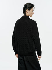 Men's Old Money Style Cable-Knit 30% Wool Sweater