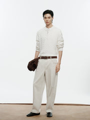 Men's Old Money Style Cable-Knit 30% Wool Sweater
