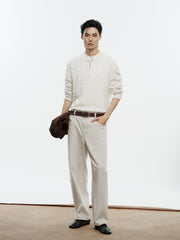 Men's Old Money Style Cable-Knit 30% Wool Sweater