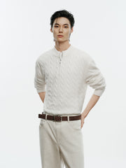 Men's Old Money Style Cable-Knit 30% Wool Sweater